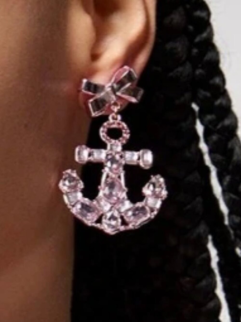 Betsey Johnson Earrings Pink Summer Bow Anchor Metallic Crystal Novelty Barbie